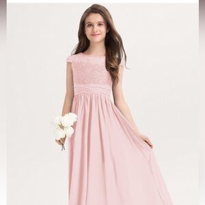JJ House Blush Pink A line Scoop Floor Length Junior Bridesmaid Dress size J8